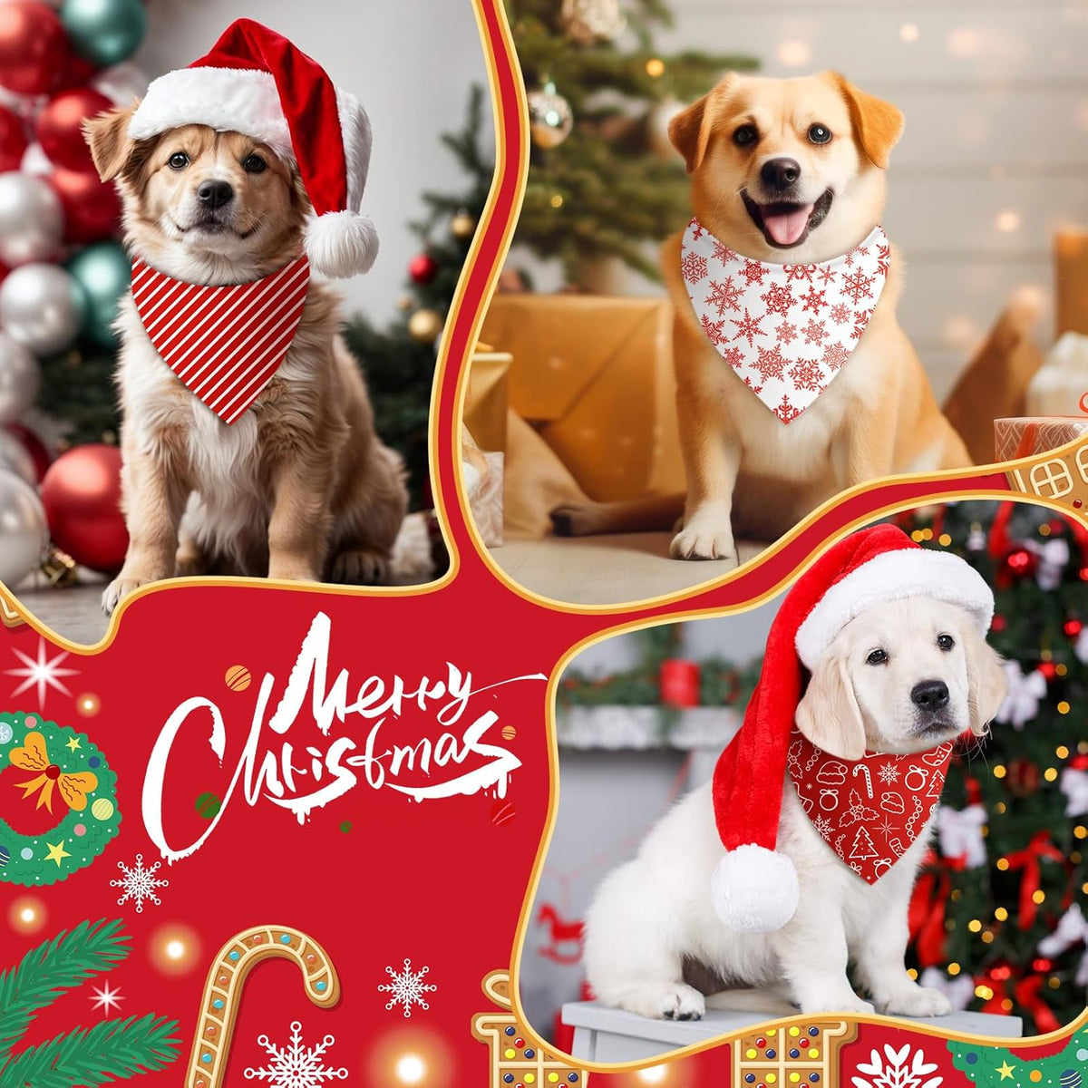 Abbylike 50 Pcs Christmas Dog Bandanas Bulk Xmas Red and White Bandanas for Dogs Triangle Kerchief