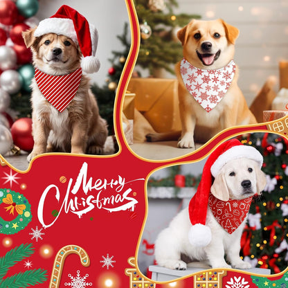Abbylike 50 Pcs Christmas Dog Bandanas Bulk Xmas Red and White Bandanas for Dogs Triangle Kerchief