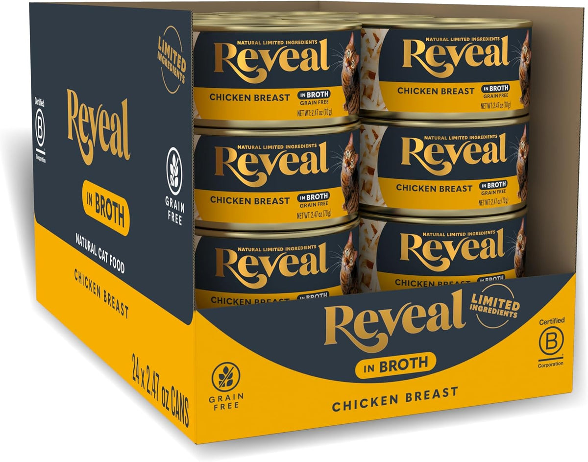Reveal Natural Wet Cat Food in Broth, Limited Ingredient Grain Free Canned Cat Food, Protein with