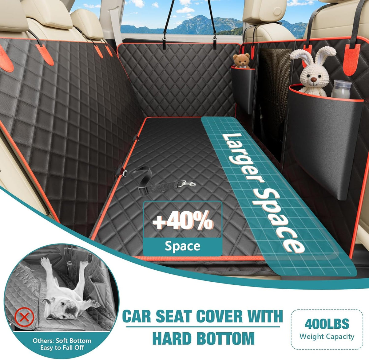 Waterproof Dog Car Seat Cover for Back Seat – Heavy Duty Back Seat Extender for Dogs with Hard