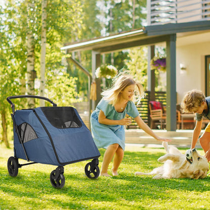 Large Dog Travel Stroller with 4 Heavy Duty Wheels Pet Stroller with Adjustable Handle - Double