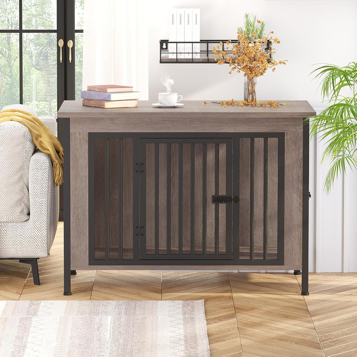 EasyCom 39.96" XL Wooden Large Dog Crate Furniture for Medium and Large Breed, Chew-Resistant Dog