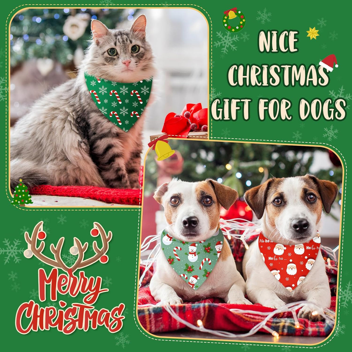 Weewooday 50 Pcs Christmas Bandanas for Dogs Xmas Bandanas Bulk with Santa Snowflake Candy Cane
