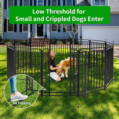 Dog Playpen Outdoor 24 Panels Heavy Duty Dog Fence 47" Height with Thick Pipe Anti-Rust with Doors