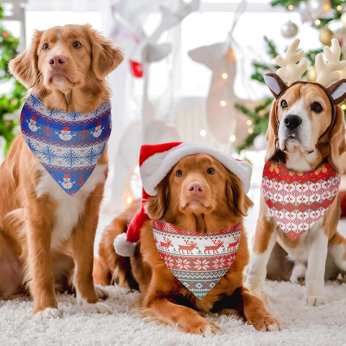 Weewooday 50 Pcs Christmas Bandanas for Dogs Xmas Bandanas Bulk with Ugly Sweater Patterns Soft