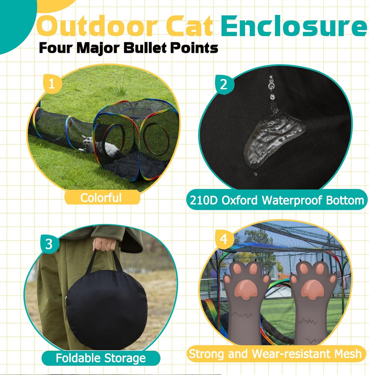 LUCKITTY Outdoor Rainbow Cat Enclosures Playground,Outside House for Indoor Cats Include Portable