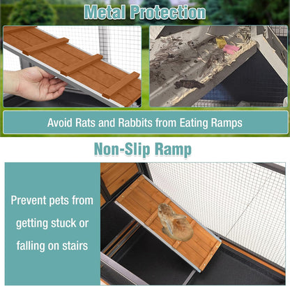 2-Story Rabbit Cage with Chew-Proof Metal Frame for Indoor/Outdoor - 62" Bunny Hutch Guinea Pig