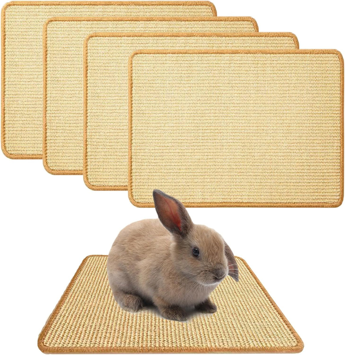 Oncpcare 4PCS Rabbit Scratch Mat - Natural Bunny Scratching Pad for Claws & Teeth Care, Cages & Pet