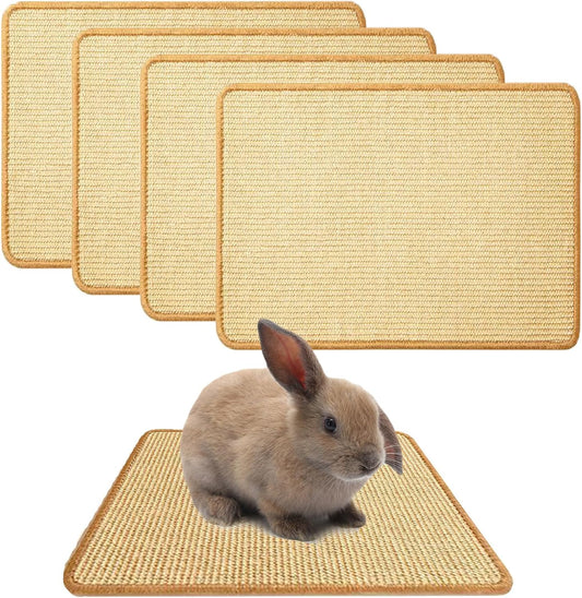 Oncpcare 4PCS Rabbit Scratch Mat - Natural Bunny Scratching Pad for Claws & Teeth Care, Cages & Pet