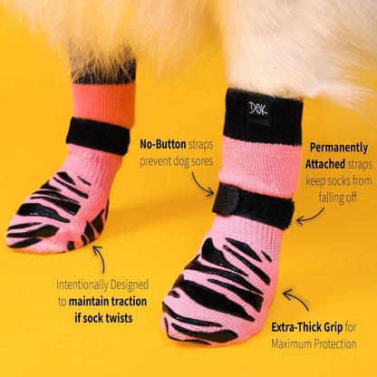DOK TigerToes Premium Non-Slip Dog Socks for Hardwood Floors - Extra-Thick Grip That Works Even
