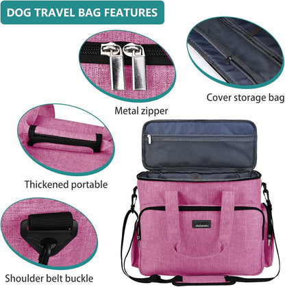 BAGLHER Dog Travel Bag, Pet Travel Bag (ALL Pet Travel Supplies), With 2 Pet Food Containers and 2