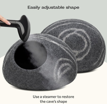 MEOWFIA Cat Cave – Premium Felt Cat Bed for Indoor Cats, Handmade 100% Merino Wool (Medium, Dark