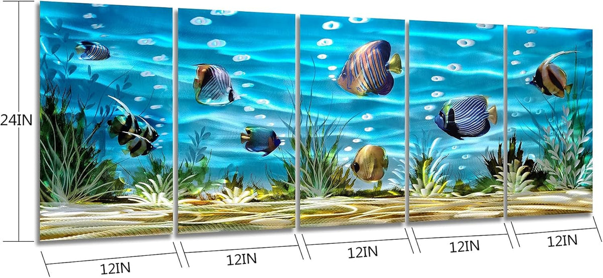 SYGALLERIER School Of Fish Metal Wall Art Handcrafted 3D Coastal Aluminum Artwork Modern Abstract