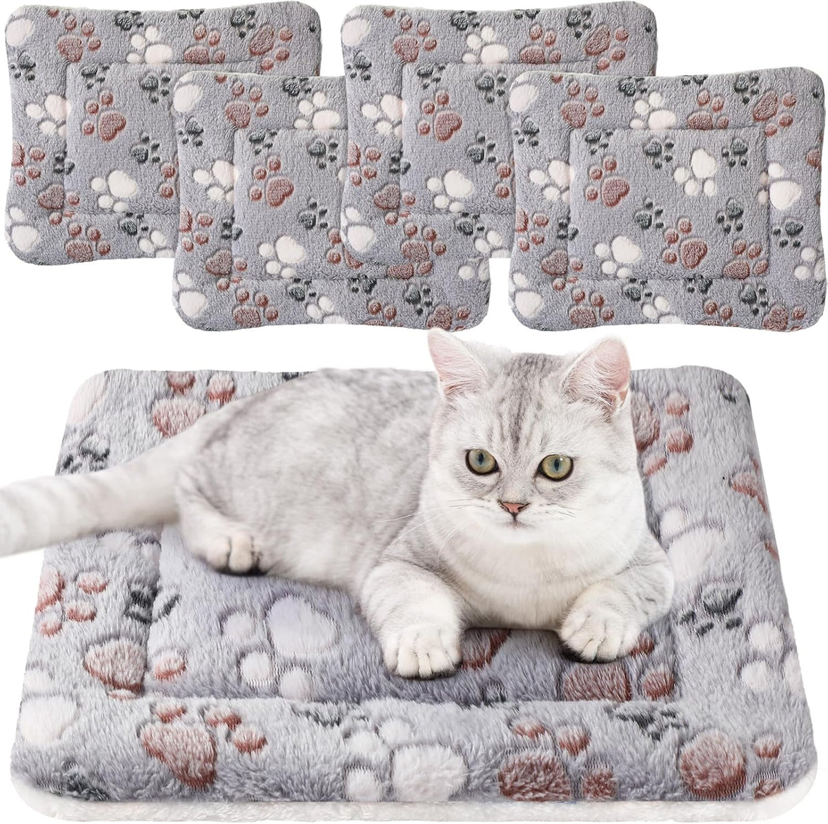4 Pack Ultra Soft Dog Cat Bed Mat with Cute Prints Reversible Fleece Dog Crate Kennel Pad Cozy