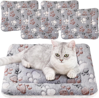 4 Pack Ultra Soft Dog Cat Bed Mat with Cute Prints Reversible Fleece Dog Crate Kennel Pad Cozy
