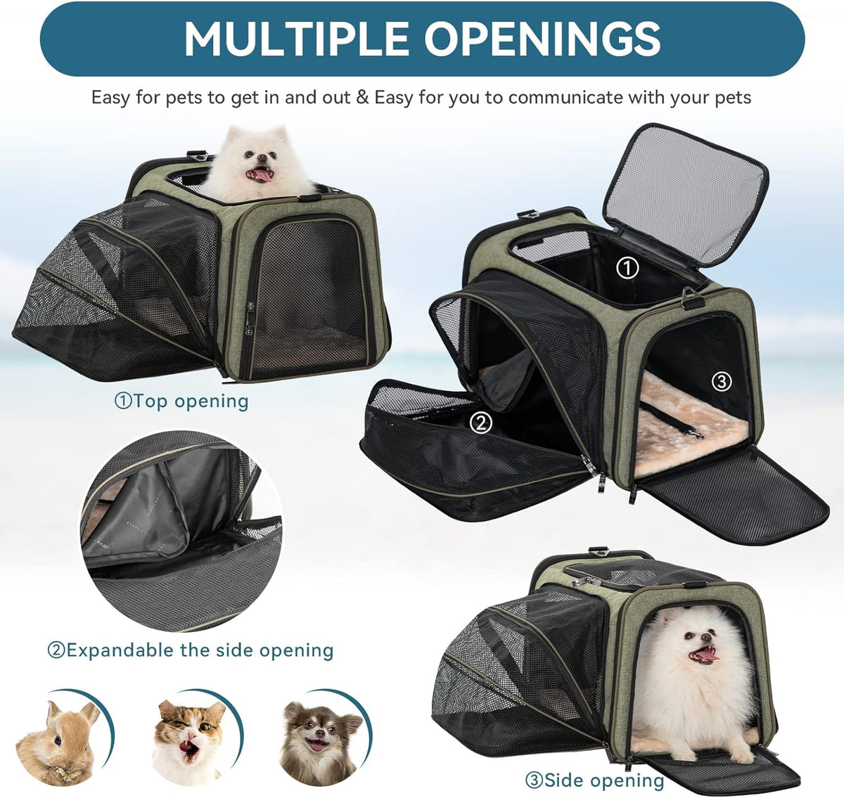 Petsfit Expandable Cat Carrier Dog Carrier, Soft-Sided Collapsible Portable Pet Carrier, 19x12x12