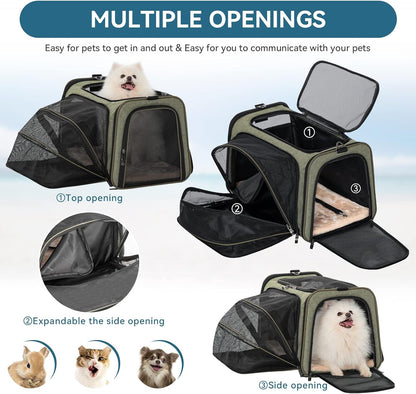 Petsfit Expandable Cat Carrier Dog Carrier, Soft-Sided Collapsible Portable Pet Carrier, 19x12x12
