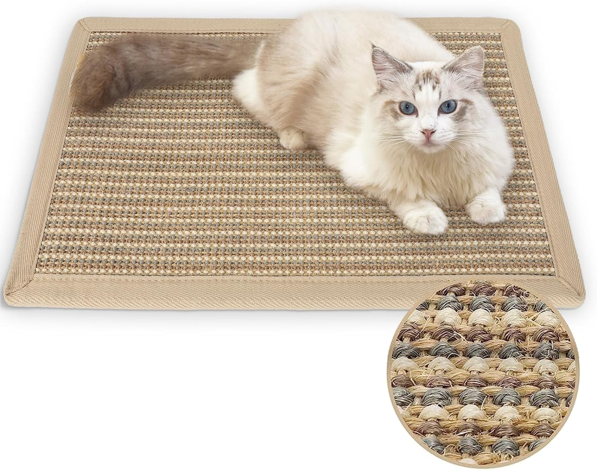 FUKUMARU Cat Scratcher Mat, 23.6 X 15.7 Inch Natural Sisal Cat Scratch Mats, Horizontal Cat Floor