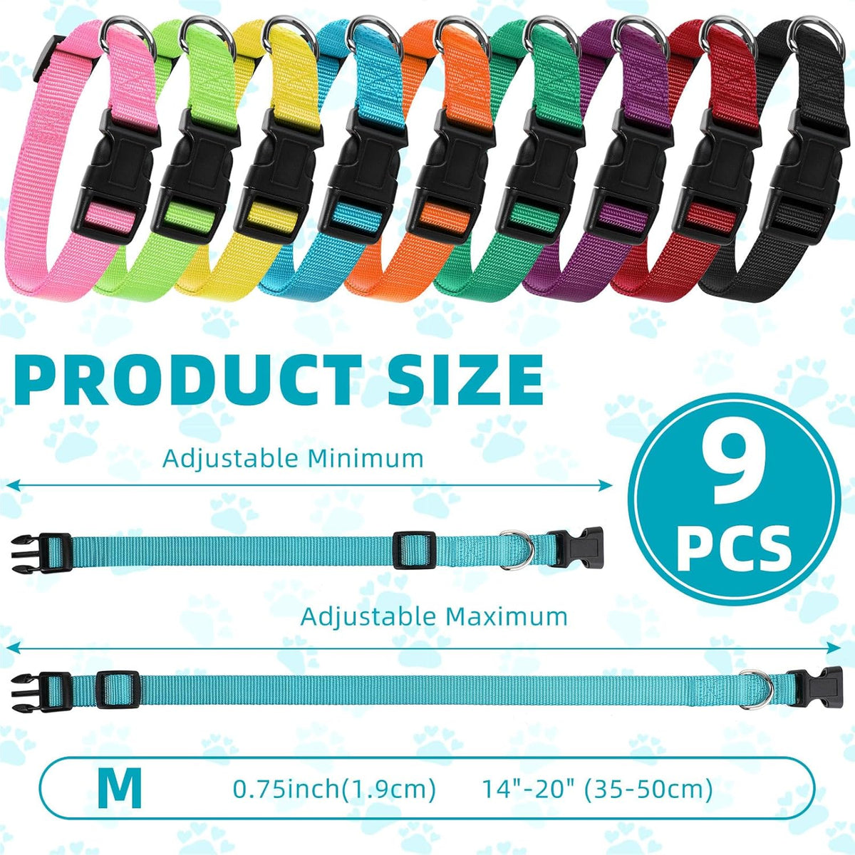 9 Pieces Adjustable Dog Collar for Animal, Soft Nylon Pets Puppy Collar with Quick Release Buckle