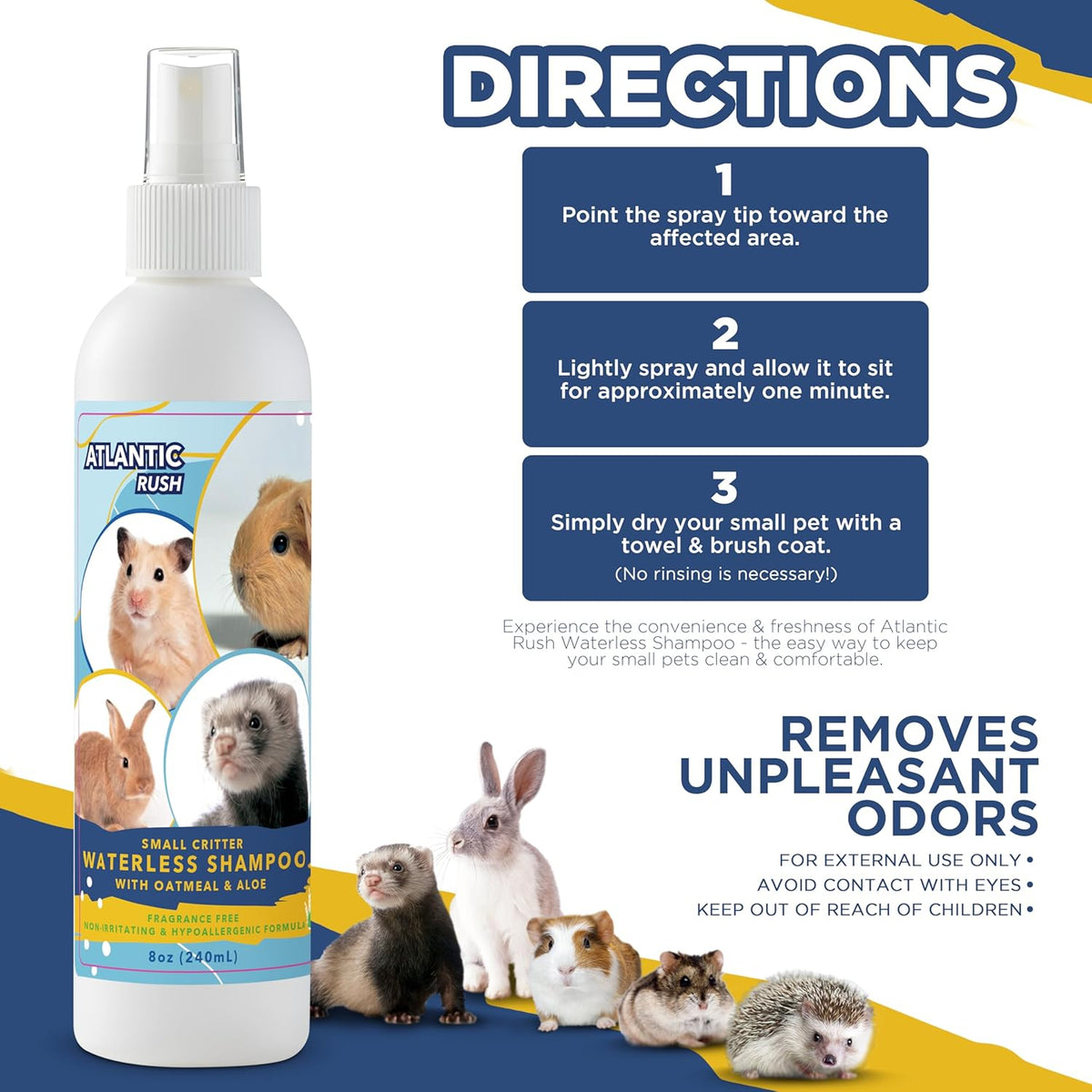 Waterless Shampoo for Small Critters - 8oz Fragrance Free, Cruelty Free Dry Shampoo - No Rinse for
