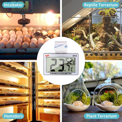 Digital Reptile Thermometer Hygrometer with Hook & Adhesive, LCD Display Temperature Humidity Gauge