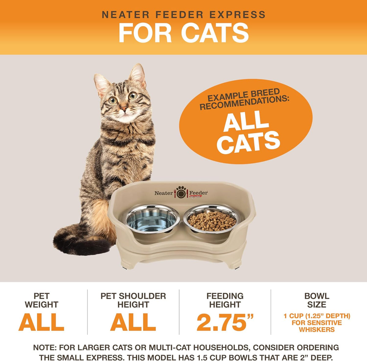 Neater Feeder Express Mess Proof Cat Bowls Elevated, No Spill Feeding Station, Stainless Steel