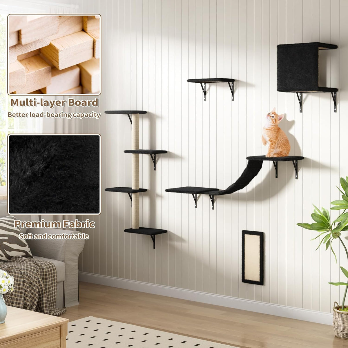 COZIWOW Wall Mounted Cat Furniture, Cat Wall Shelves and Perches, Floating Cat Shelves for Wall Set