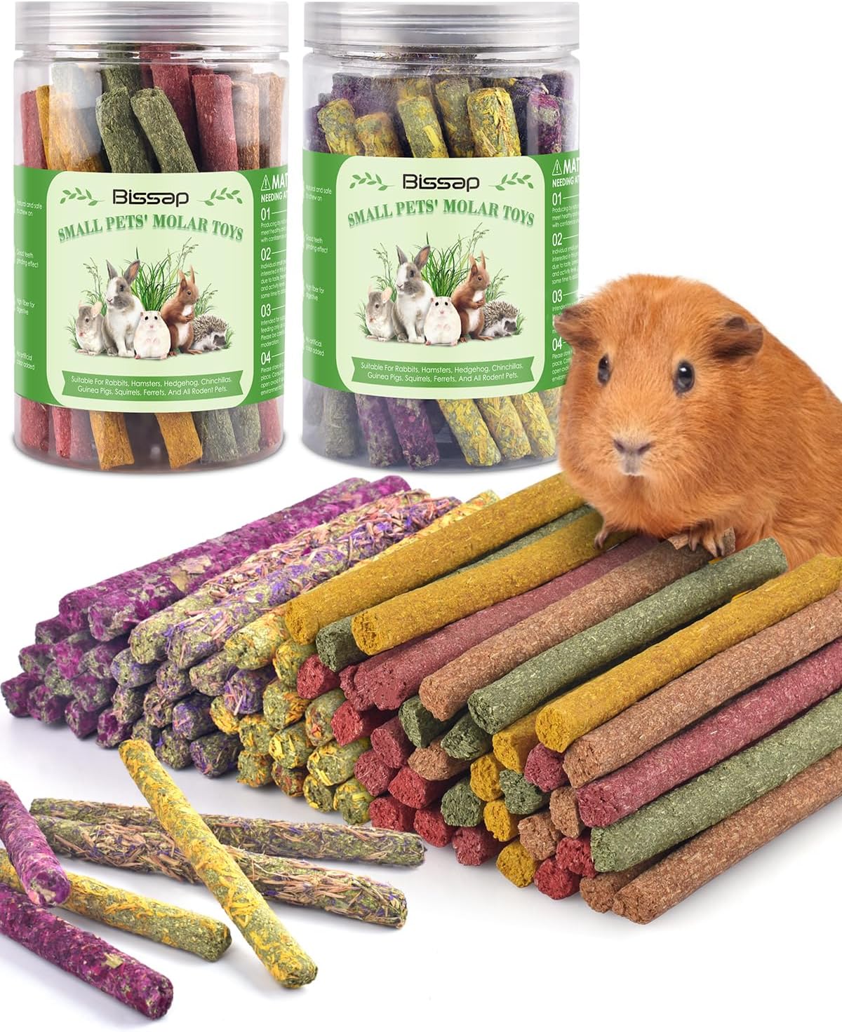 Bissap 72 PCS Rabbit Chew Sticks, Natural Timothy Hay Pumpkin Sugar Beet Carrot Strawberry Rose