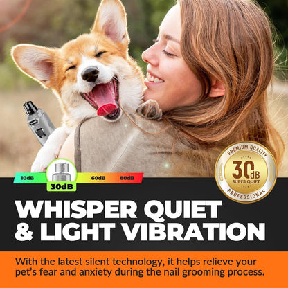 Dog Nail Grinder with 2 LED Lights Powerful 2 Speeds Super Quiet Dog Nail Trimmers with 3 Grinding