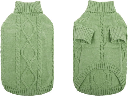Queenmore Small Dog Pullover Sweater, Cold Weather Cable Knitwear, Classic Turtleneck Thick Warm