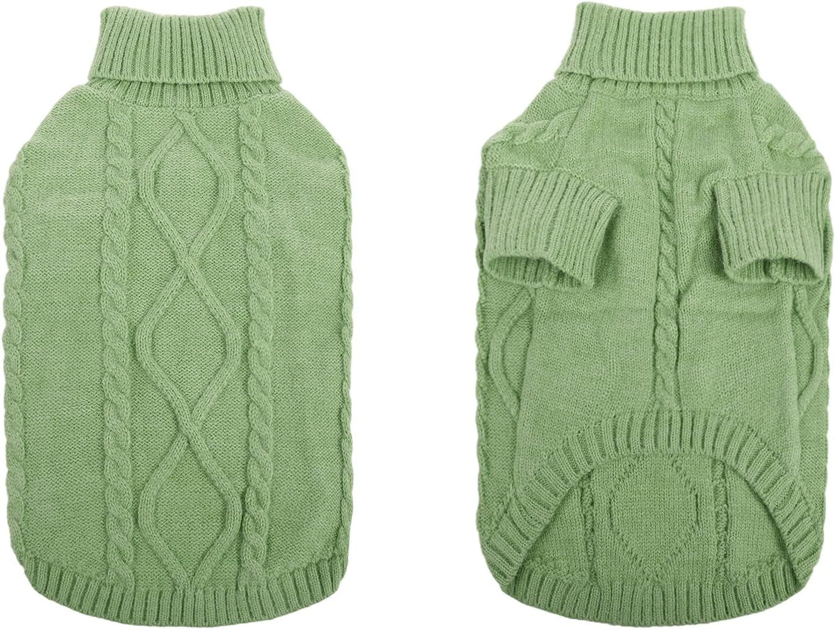 Queenmore Small Dog Pullover Sweater, Cold Weather Cable Knitwear, Classic Turtleneck Thick Warm