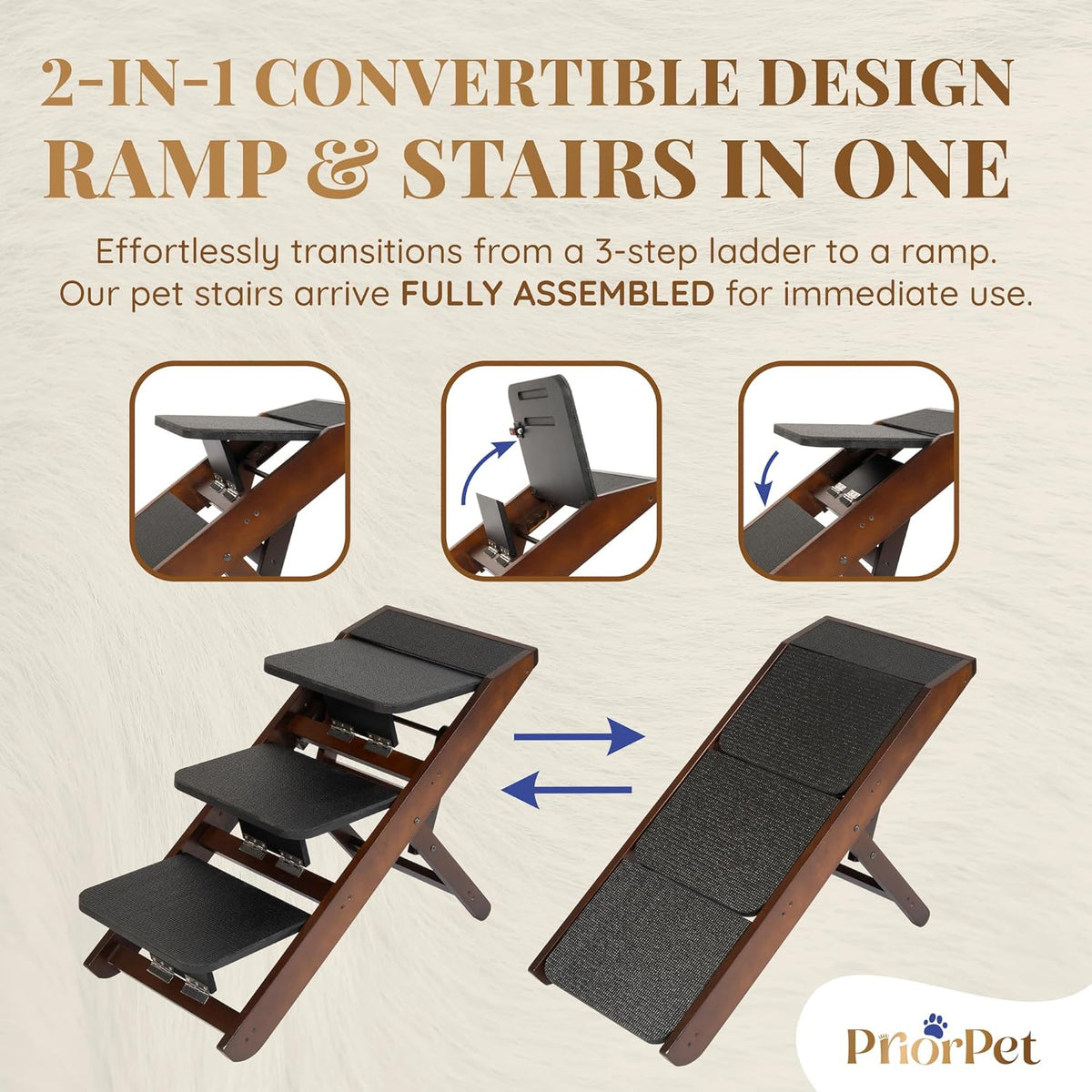 Dog Steps for Bed & Couch 2-in-1 Dog Stairs/Ramp - Height Adjustable Dog Ramp for Couch 7” - 20”