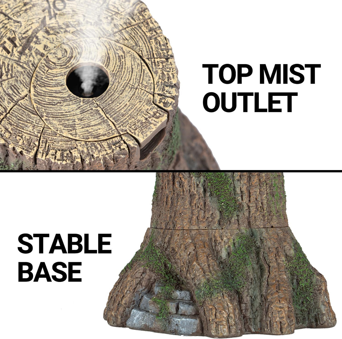 REPTIZOO Reptile Humidifier Fogger, Tree Trunk Humidifier with Top Mist Outlet, 1000ml Detachable