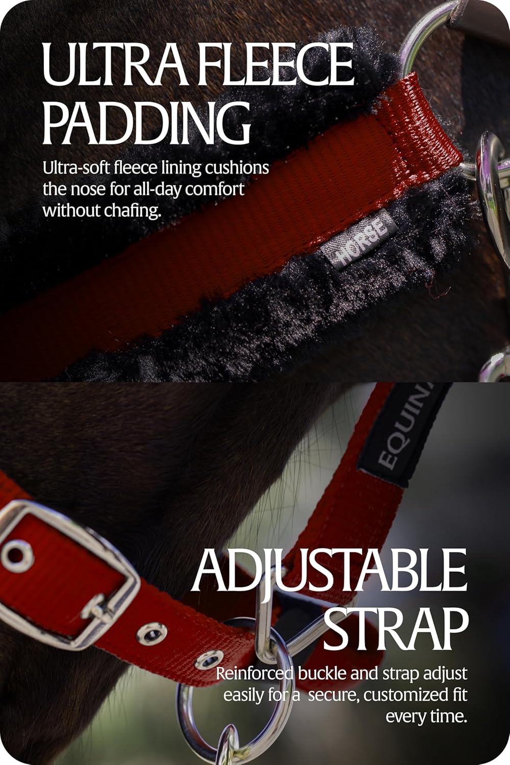Equinavia Valkyrie Soft Ultra Fleece Padded Adjustable Breakaway Horse Halter - Wine Red/Black