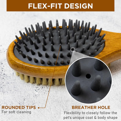 TAKAVU Short Hair Dog & Cat Deshedding Brush - Double Sided Grooming Tool with Silicone Massage &
