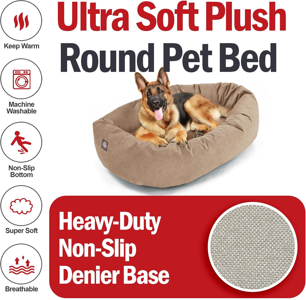 Majestic Pet 52 Inch Suede Calming Dog Bed Washable 52x35x11 (Inch) – Cozy Soft Round Donut Dog Bed