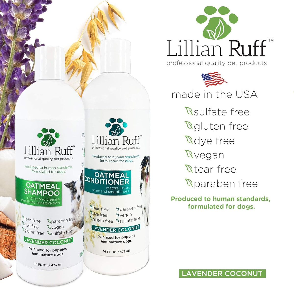 Lillian Ruff Calming Oatmeal Pet Shampoo & Conditioner for Dry Skin & Itch Relief with Aloe &