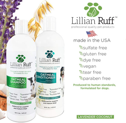 Lillian Ruff Calming Oatmeal Pet Shampoo & Conditioner for Dry Skin & Itch Relief with Aloe &