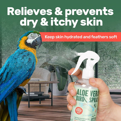 Aloe Vera Bird Spray - 8.5oz/251mL - [Made in USA] - Non-Toxic Bird Bath Relieves Dry/Itchy Skin &