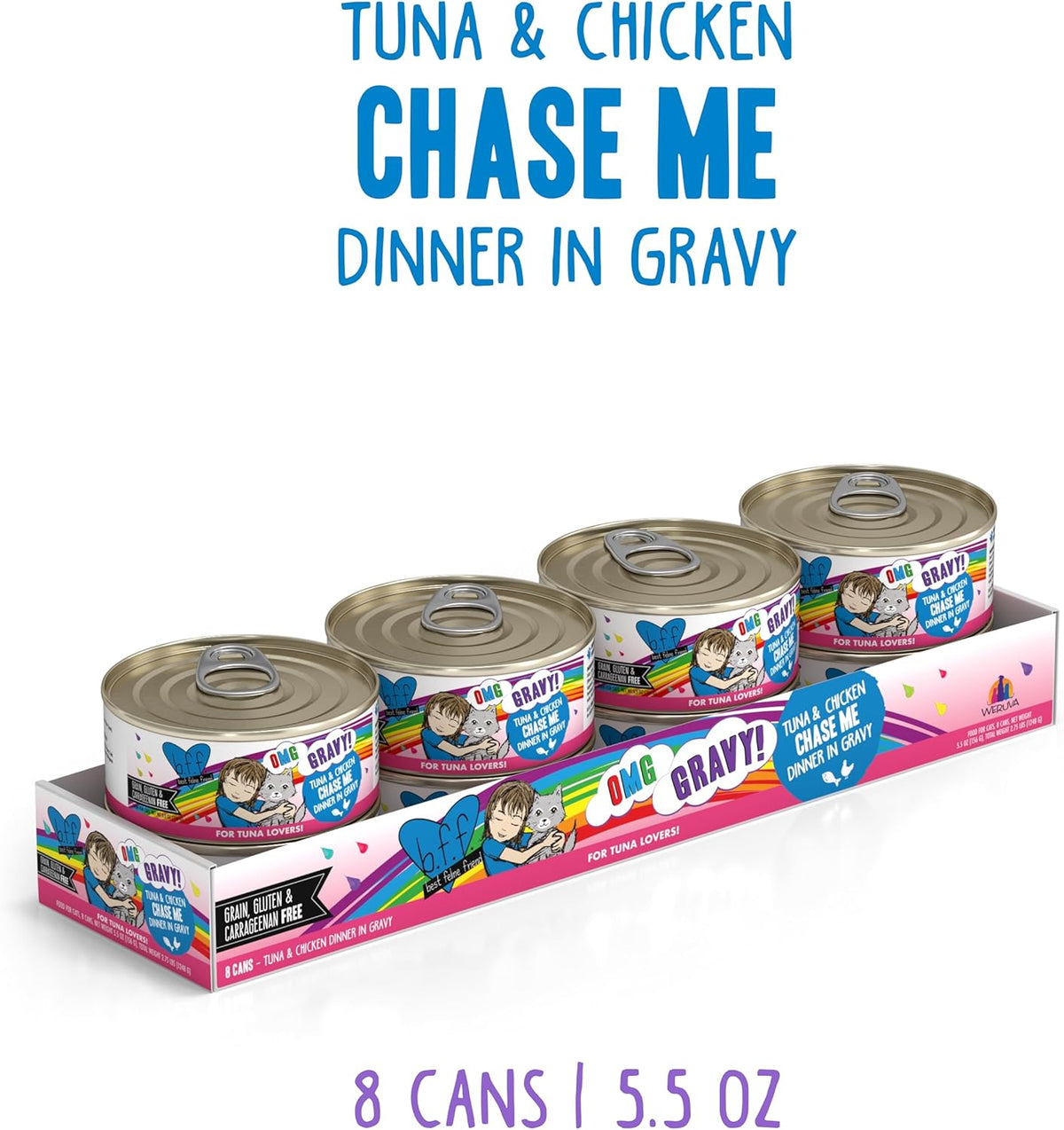 Weruva B.F.F. OMG - Best Feline Friend Oh My Gravy!, Tuna & Chicken Chase Me with Tuna & Chicken