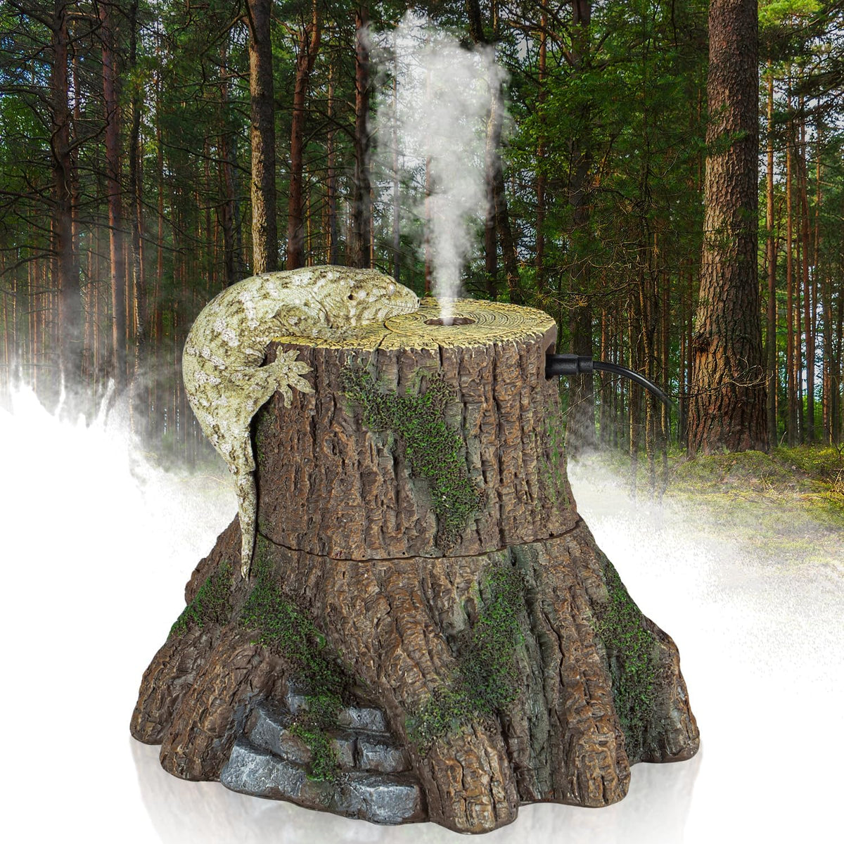 REPTIZOO Reptile Humidifier Fogger, Tree Trunk Humidifier with Top Mist Outlet, 1000ml Detachable