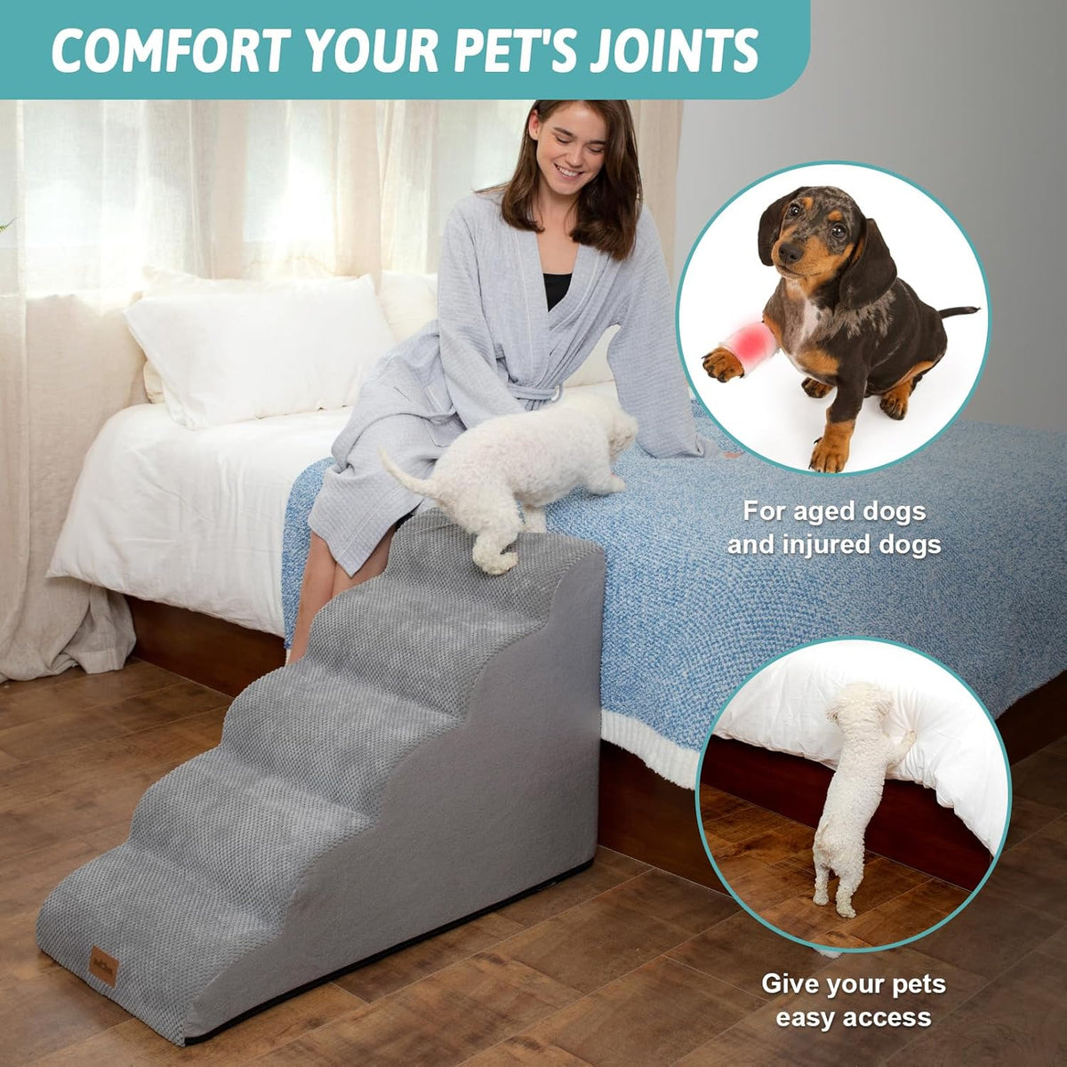 Dog Stairs for Small Dog 22.6" H, Curved Pet Step for Puppy, Older Cat, Medium Pet Ramp for High