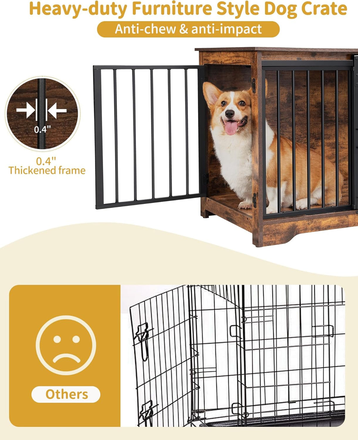 31.9" Dog Crate Furniture with Barn Door, Heavy Duty Dog Kennel Indoor with 2 Doors, Wooden Pet