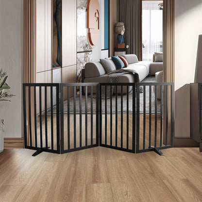 ZJSF Freestanding Indoor Dog Gate for House Foldable Wood Puppy Gate for Doorways Pet Gate for