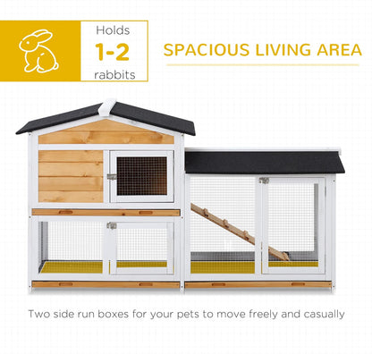 PawHut 62" Rabbit Hutch, Wooden Bunny Hutch, Guinea Pig Cage, Small Animal Enclosure with Run Area