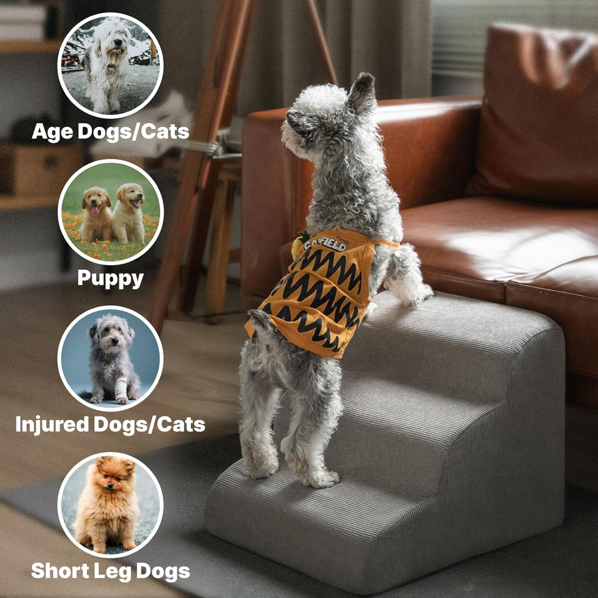 MEWANG Dog Stairs for Small & Medium Dogs and Old Cats –3/4/ 5 Steps High-Density Foam Pet Ramp for