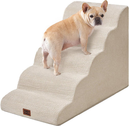 EHEYCIGA Curved Dog Stairs Ramp for High Beds, 5-Step Extra Wide Dog Steps for Small Dogs and Cats