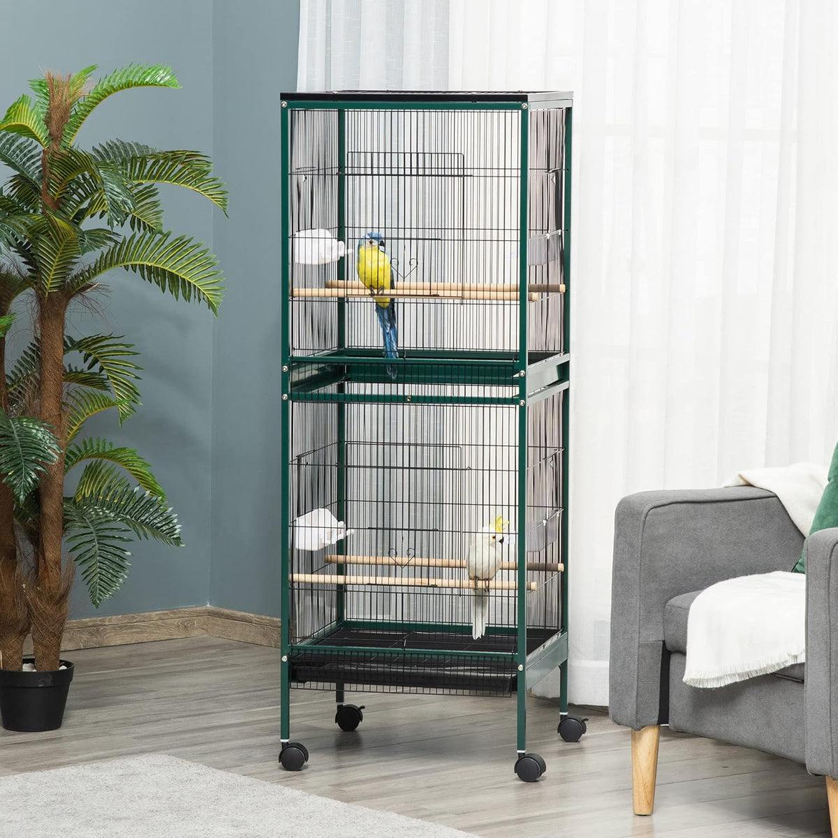 PawHut Large Bird Cage with 1.7 ft. Width for Wingspan, Bird Aviary Indoor with Multi-Door Design