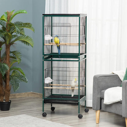 PawHut Large Bird Cage with 1.7 ft. Width for Wingspan, Bird Aviary Indoor with Multi-Door Design