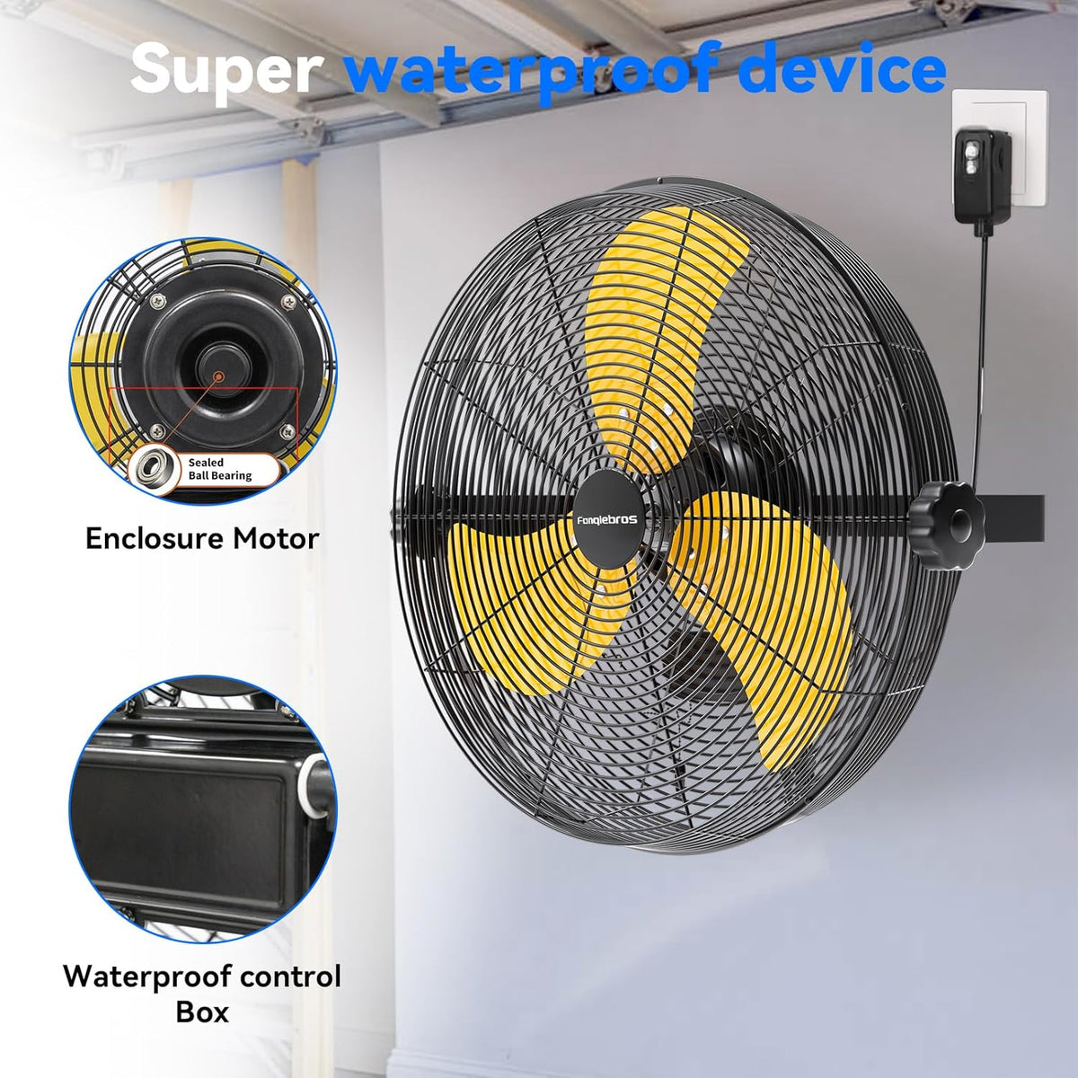 2600 CFM 14 inch Outdoor High Velocity Wall Mounted Fan, 3-Speed Metal Fans with IP44 Enclosure